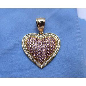 Unique 10K Karat Solid Yellow Gold Designer 3D Puffy Heart CZ Charm Pendant